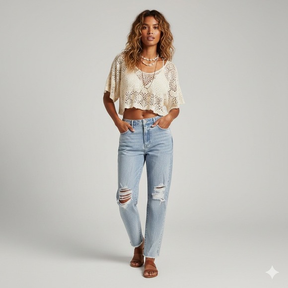 Show Me Your MuMu Denim - Show Me Your Mumu High Waisted Distressed Light Wash Straight Leg Jeans Size 26